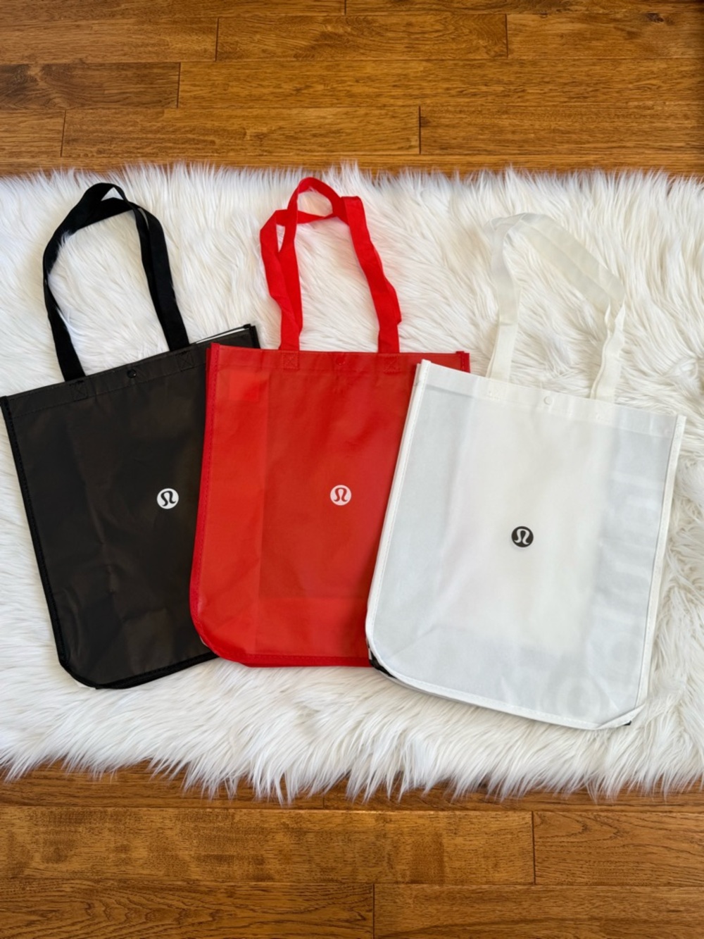 Set of 3 Lululemon Large Reusable Tote Bag Trio Black Red White